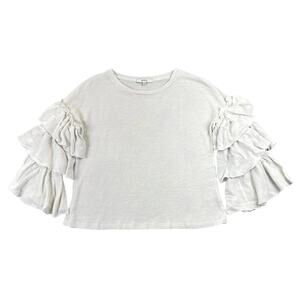 RO & De Soft White Ruffle Sleeve Sweater Top Made in USA Romantic Cottagecore S